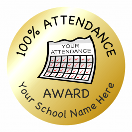 100% Attendance Reward Stickers - Gold