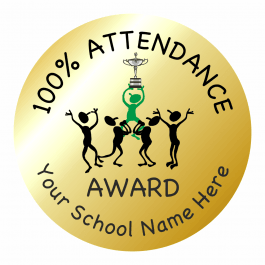 100% Attendance Reward Stickers - Gold