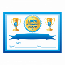 Blue 100% Attendance Certificates