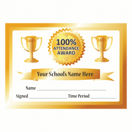 100% Attendance Certificate - Gold
