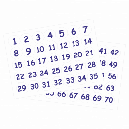 25mm Numbers 1-70 Stickers (White Background)