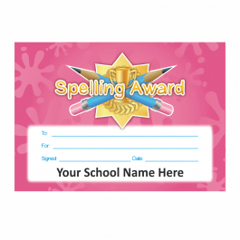 Spelling Award Gold Star Certificate