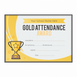 Gold Attendance Trophy Certificates - A5