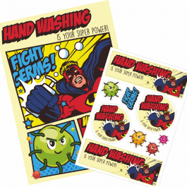 Hand Washing Super Hero Poster & Sticker Pack