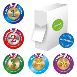 BIODEGRADABLE stickers in Dispensers - Metallic Medals Set 7