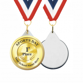 G Pack of 50 Personalised Sports Day Medals & Ribbons ENGRAVED FREE 
