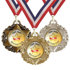 ART PAINTING SCHOOL METAL STAR MEDALS 50mm,PACK x10,RIBBONS,EMBLEM or YOUR LOGO 