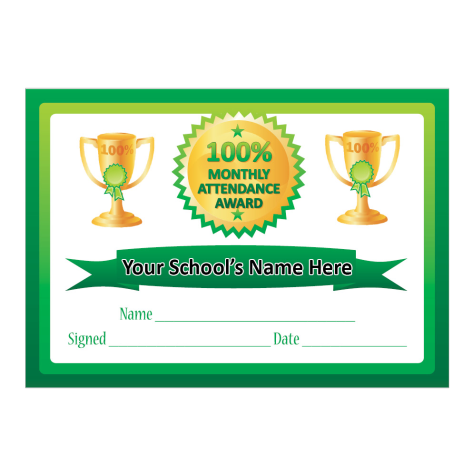 100% Monthly Attendance Certificates