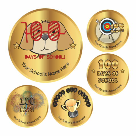 Super Sized 100th Day of School Stickers - Gold