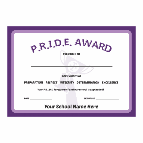 P.R.I.D.E. Award A5 Certificate