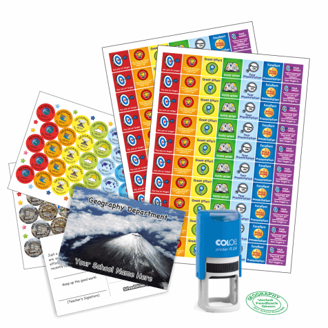 Geography Teacher Bundle Pack - Stickers, Postcards, Stampers