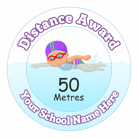 Swimming Distance Award Stickers - 50 Metres - Girls