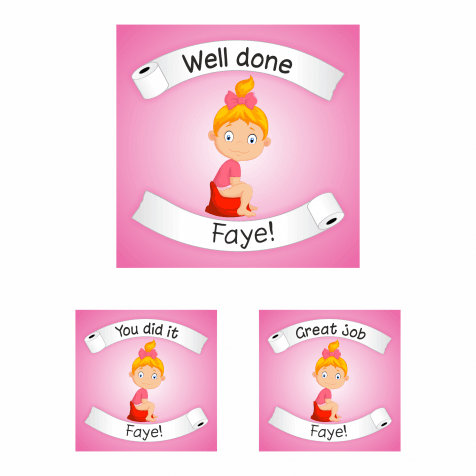 Pink Girls Potty Training Square Praise Reward Stickers