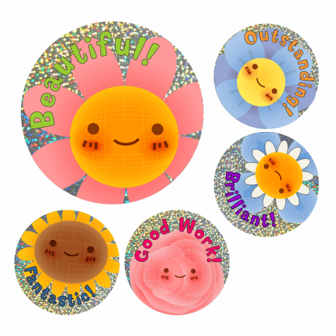 Smiley Flower Sparkly Stickers
