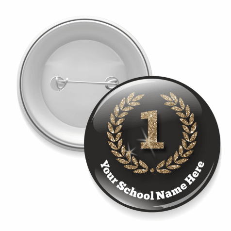 First Place Black and Glitter Button Badges