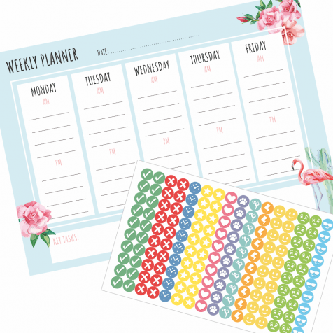 Weekly Planner & Stickers - Flamingo