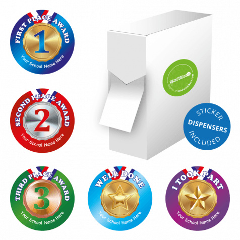 RECYCLED Stickers in Dispensers - Metallic Medals Set 7